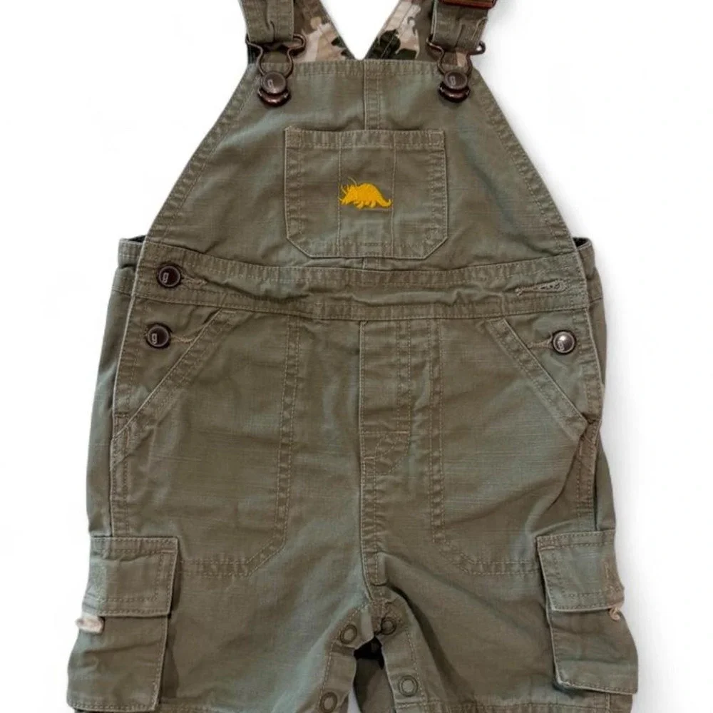 Vintage Gymboree Dinosaur Camo Overalls Olive Green Cotton Infant 6-12 Months